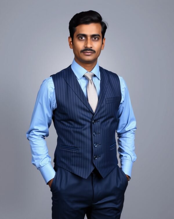 Navy Blue Pinstripe Waistcoat Full Set