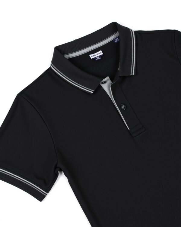 Contrast Collar – Black with Grey Collar Polo T-shirt - Image 2