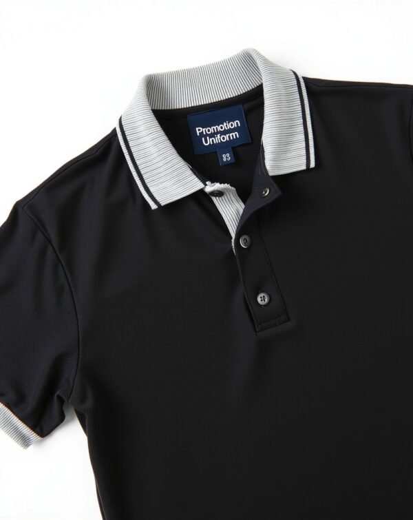 Contrast Collar – Black with Grey Collar Polo T-shirt - Image 4