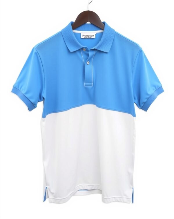 Color Block Style – Sky Blue & White Polo T-shirt - Image 2