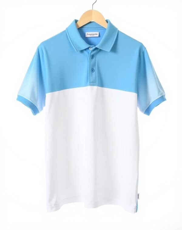 Color Block Style – Sky Blue & White Polo T-shirt