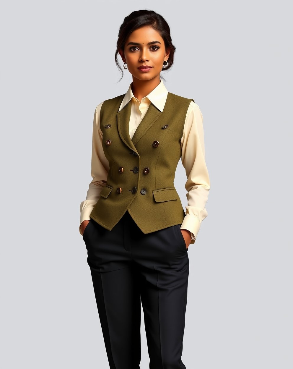 Olive Green & Cream Full WaistCoat Set