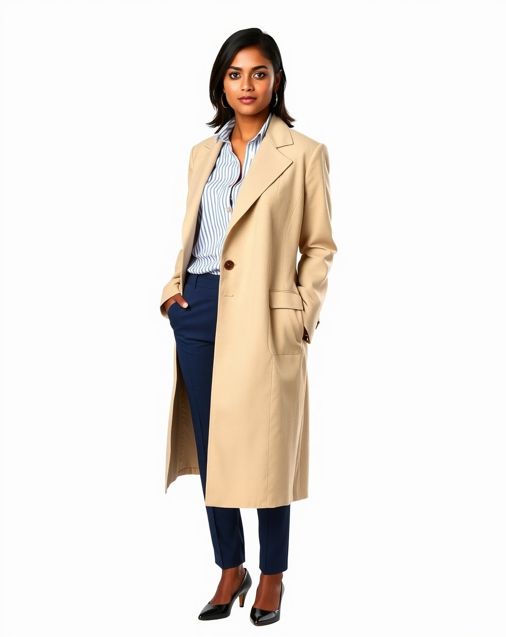 Beige Blazer with Striped Shirt - Image 2