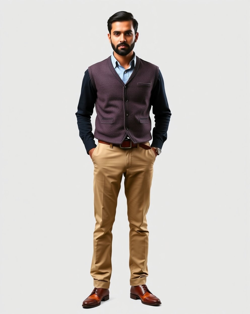 Dark Brown Tweed Pattern Waist Coat Full Set - Image 3