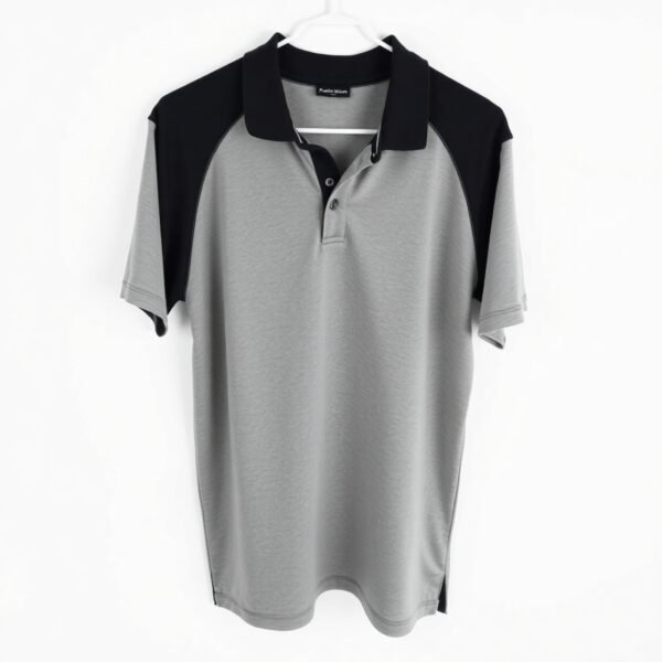 Raglan Sleeve – Grey with Black Sleeves Polo T-shirt - Image 3