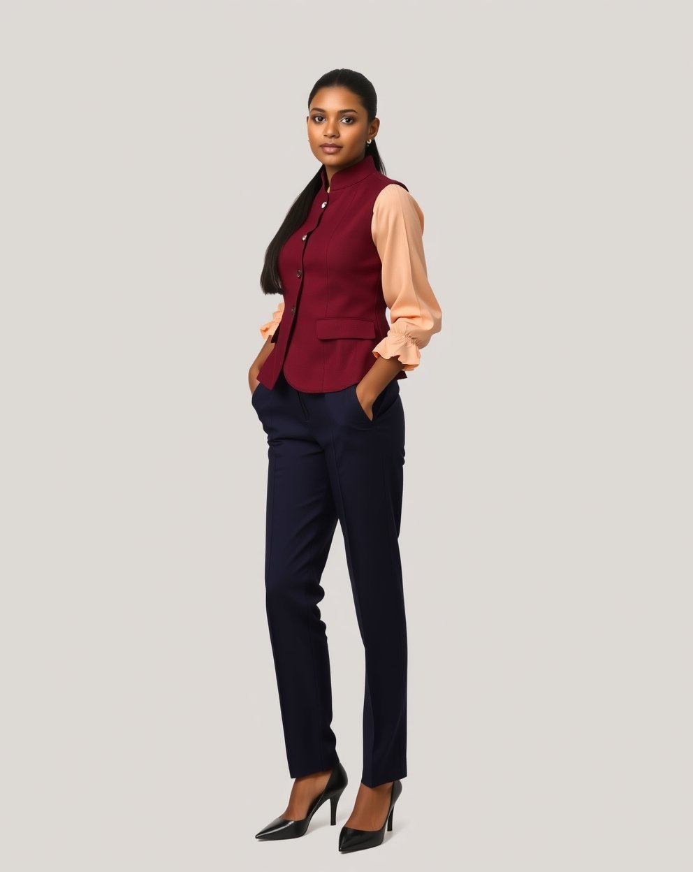 Burgundy & Peach Waistcoat Full Set - Image 2