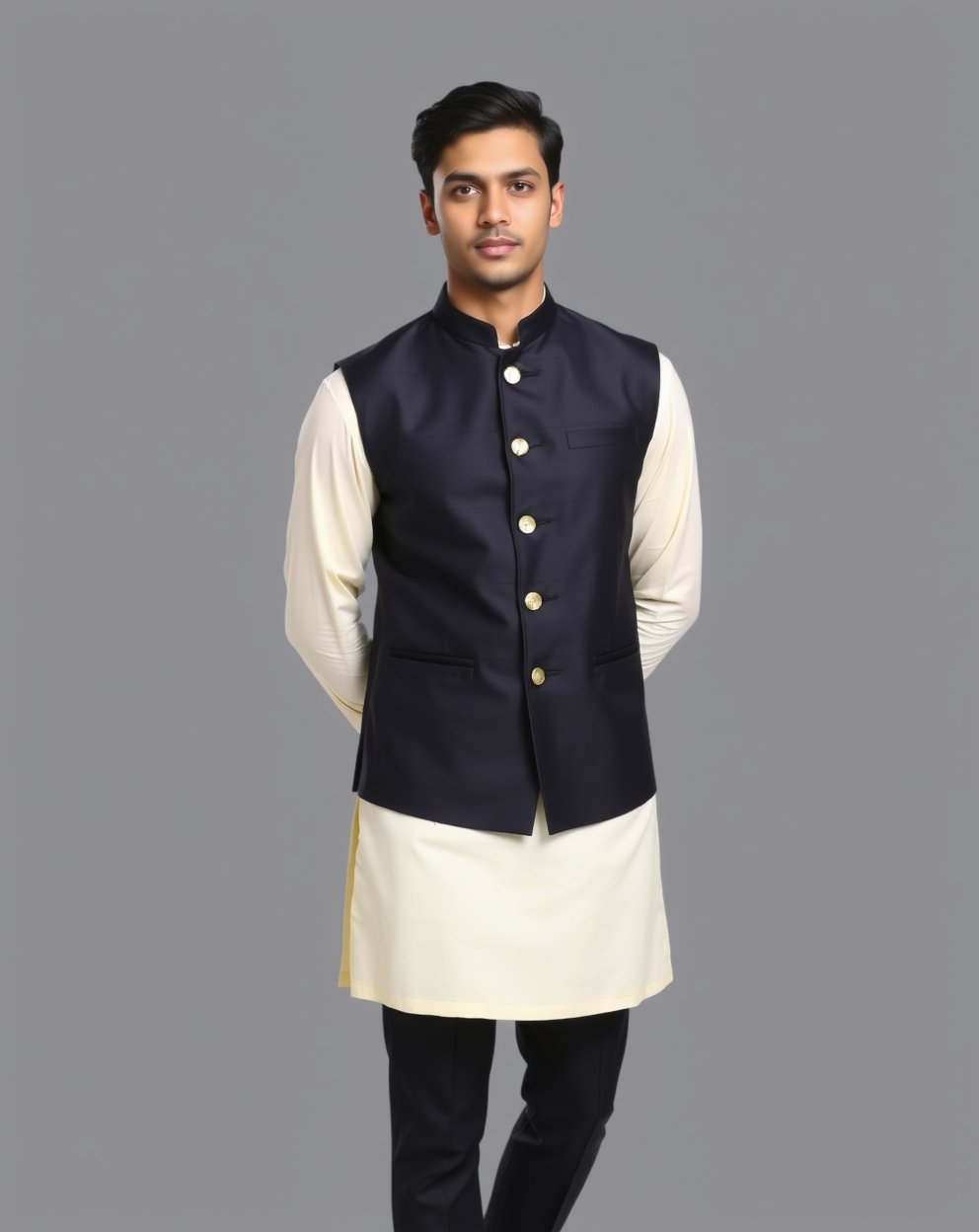 Jet Black with Gold Buttons Waistcoat Full Set - Image 2