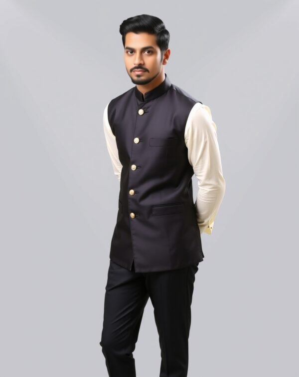 Jet Black with Gold Buttons Waistcoat Full Set