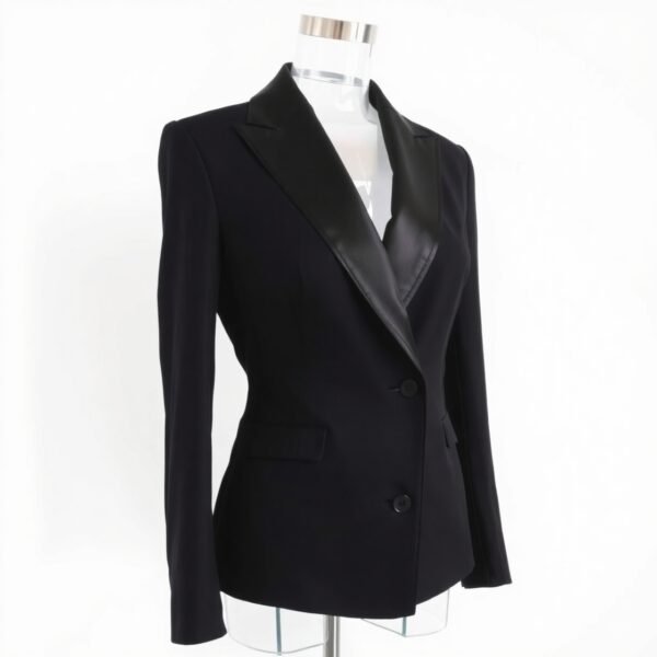 Black Satin-Lapel Tuxedo Blazer