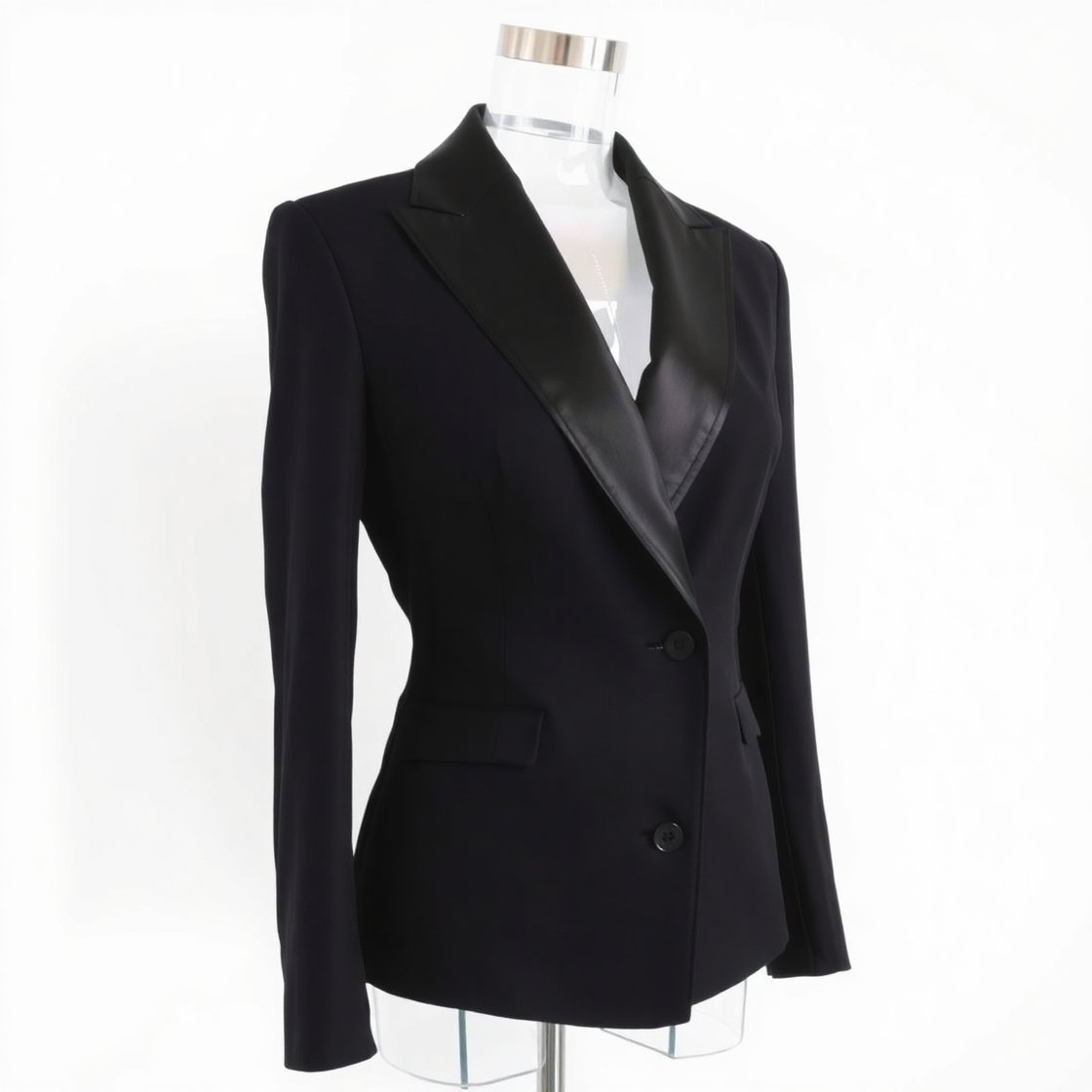 Black Satin-Lapel Tuxedo Blazer