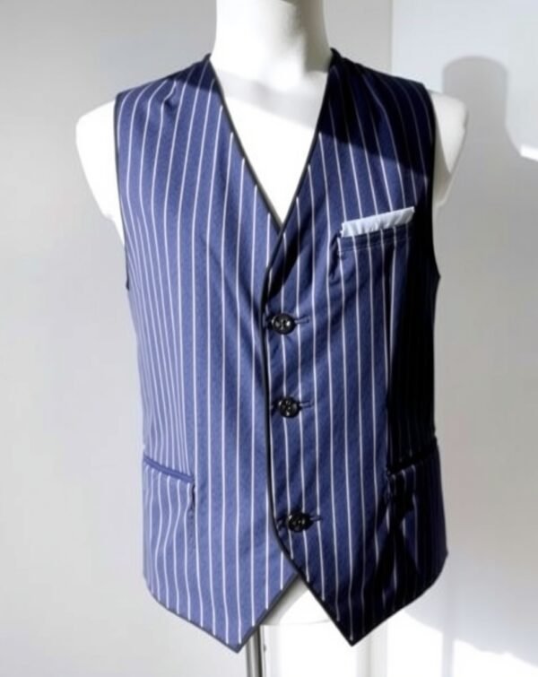 Navy Blue Pinstripe Waistcoat - Image 3