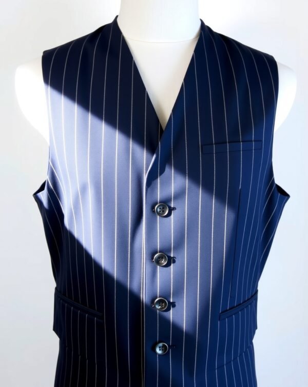 Navy Blue Pinstripe Waistcoat - Image 2