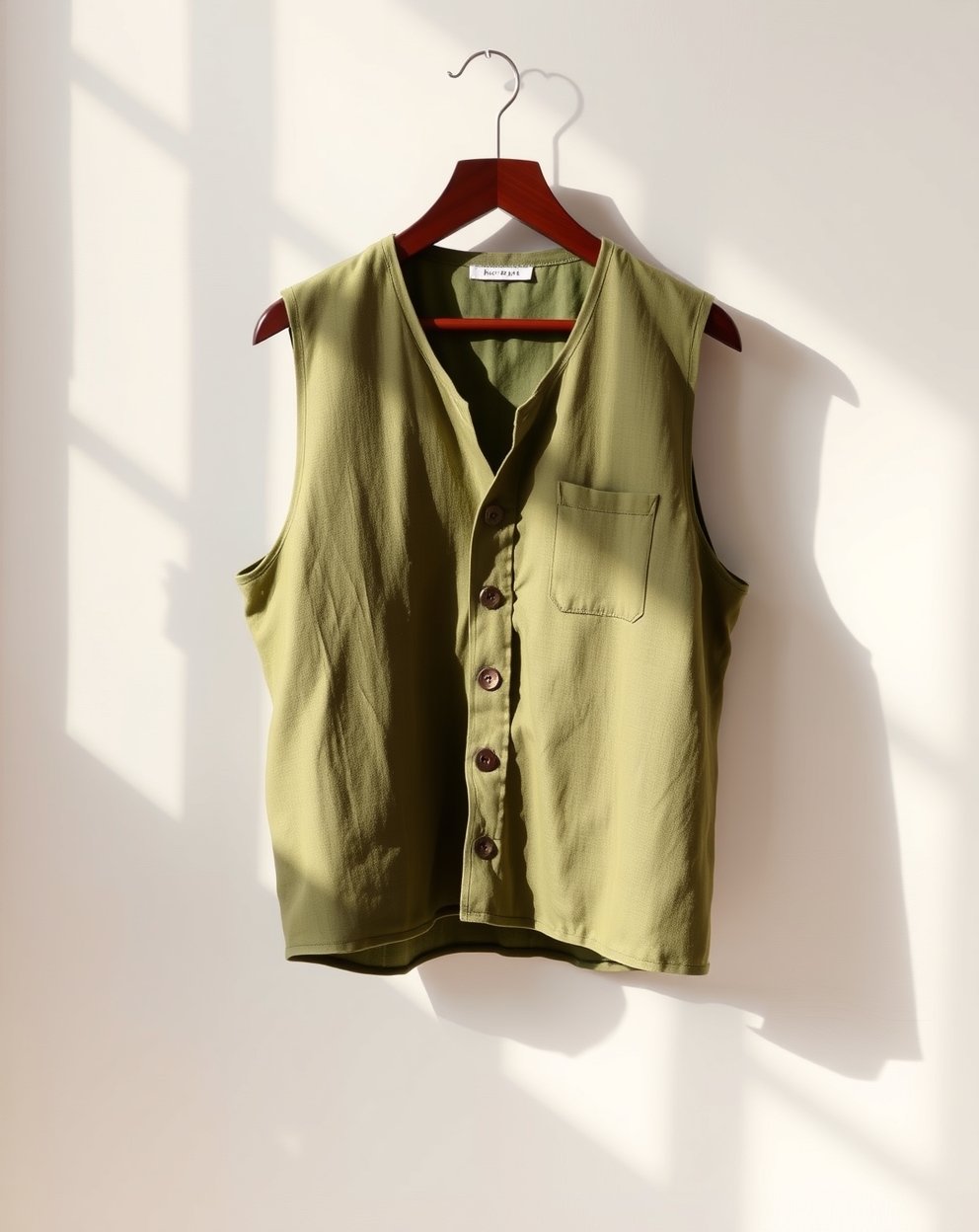 Olive Green Linen Waistcoat - Image 2