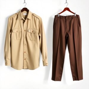 Beige Shirt + Dark Brown Pants security guard uniform Set