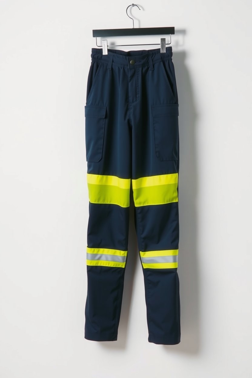 Navy with neon yellow tape Industrial Trousers - Image 3