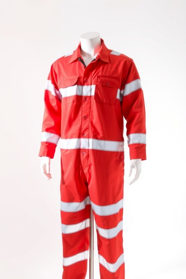 Red with white reflective bands Boiler Suits - Image 3