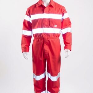 Red with white reflective bands Boiler Suits