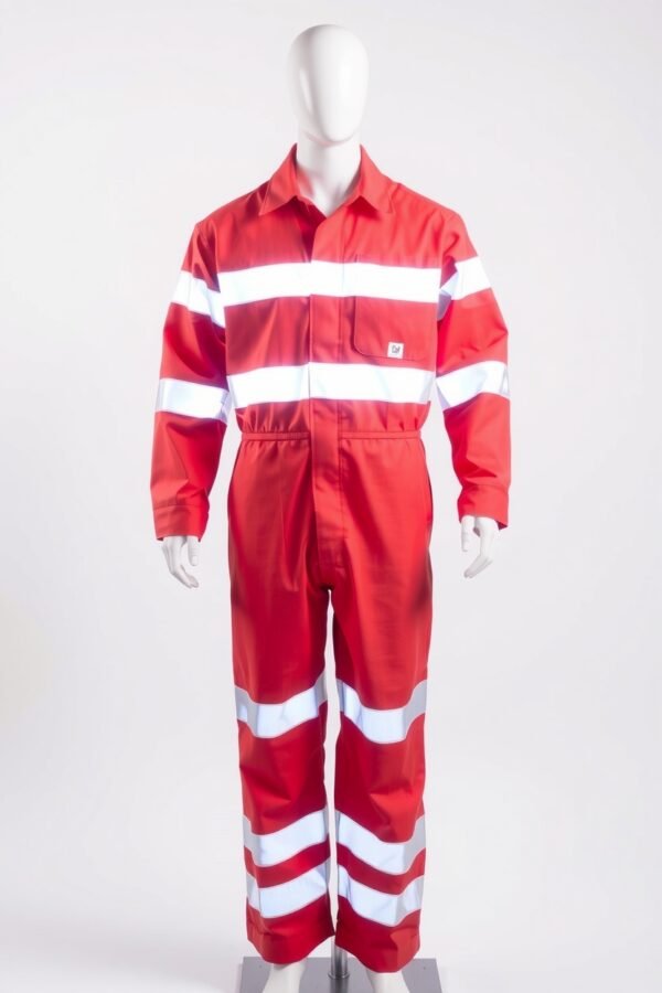 Red with white reflective bands Boiler Suits