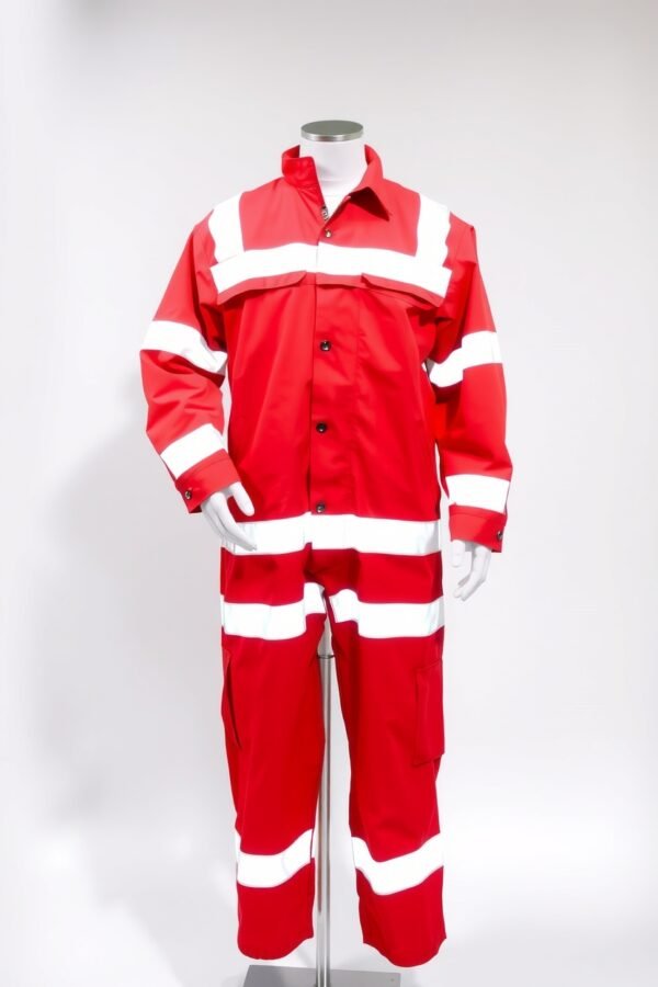 Red with white reflective bands Boiler Suits - Image 4