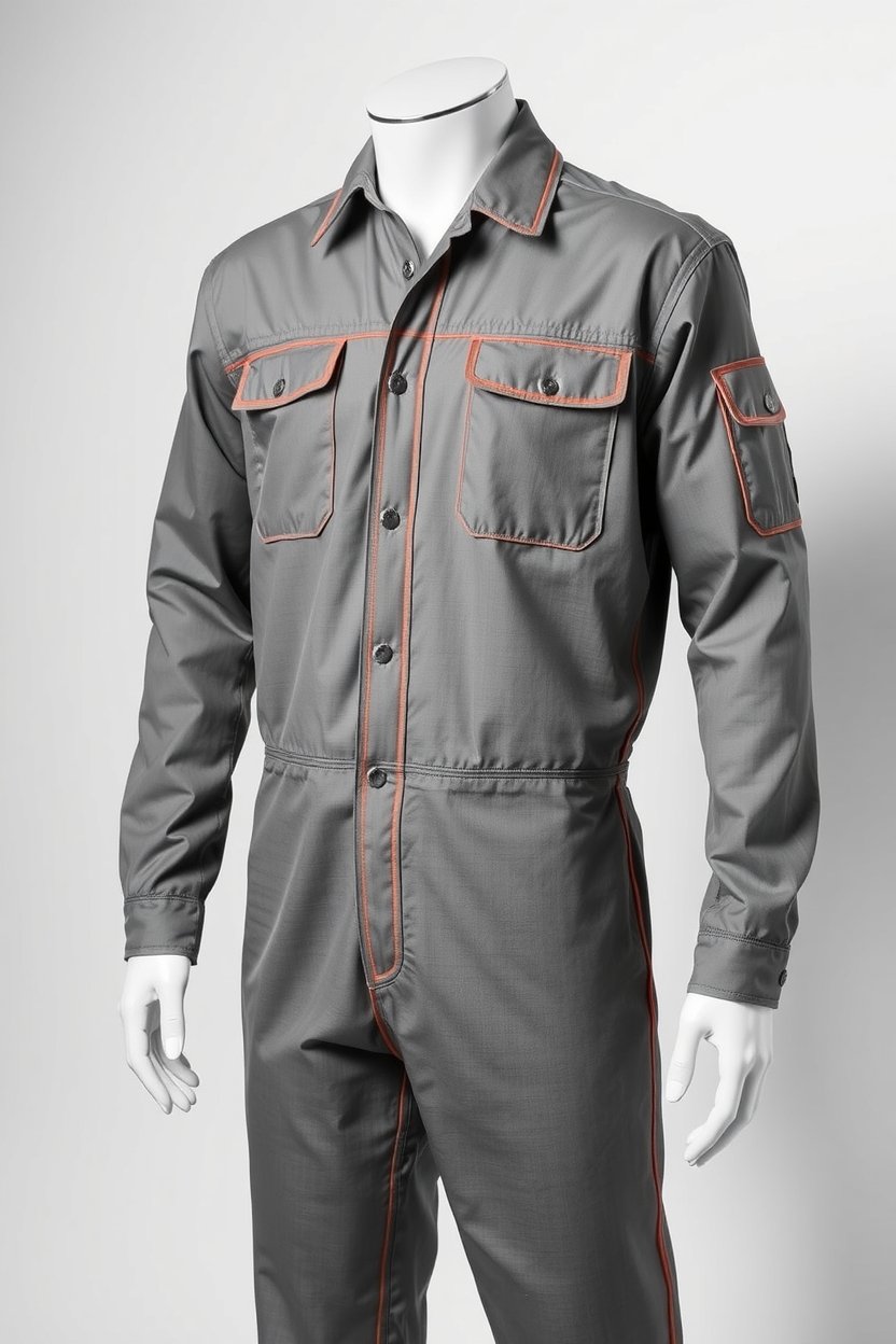 Grey with orange piping Boiler Suits - Image 4