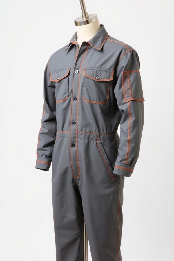 Grey with orange piping Boiler Suits - Image 2
