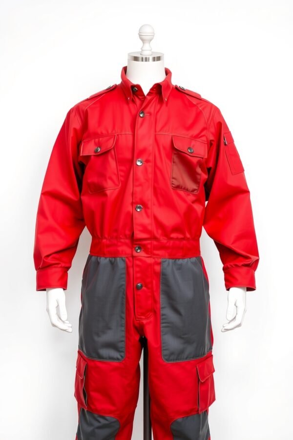 Red with grey pockets Boiler Suits - Image 3