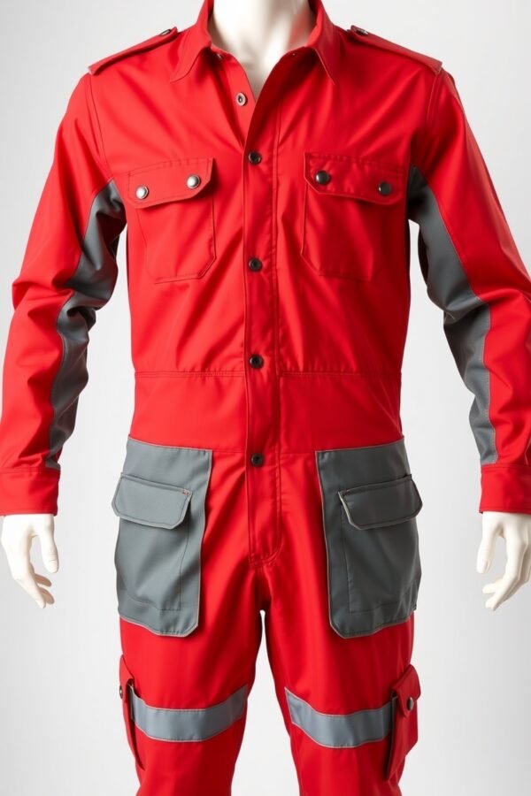 Red with grey pockets Boiler Suits - Image 4